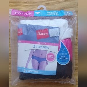 Hanes Cotton Hipsters - 3 Pack in White, Pink, and Black Size 5